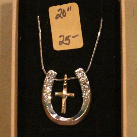 Horseshoe & Gold Cross Necklace