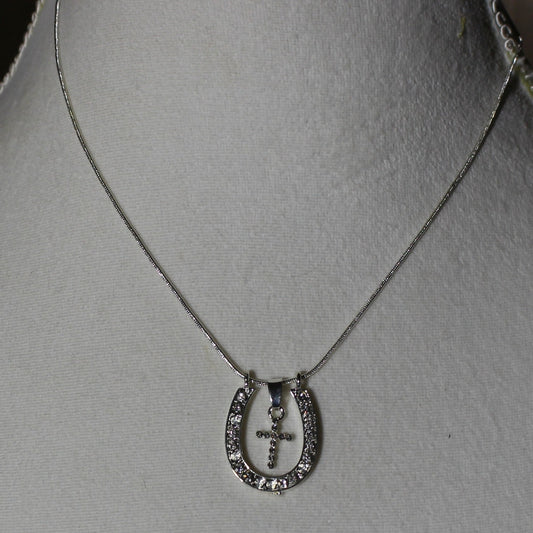 Diamond Horseshoe & Cross Necklace