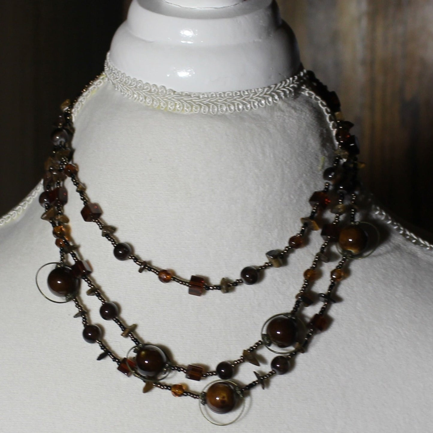 Multistrand Brown Beaded Necklace