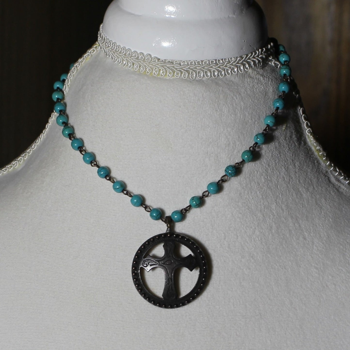 Turquoise Beaded Cross Necklace