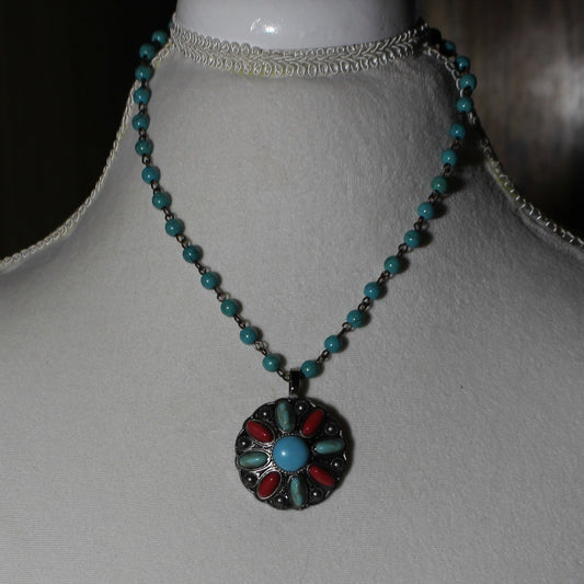 Turquoise Beaded Pendant Necklace